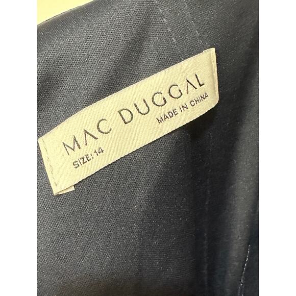 Mac Duggal Beaded Cuff Drop Shoulder Faux Wrap Long Navy Gown Size 14 NWT #12231 - Picture 5 of 15